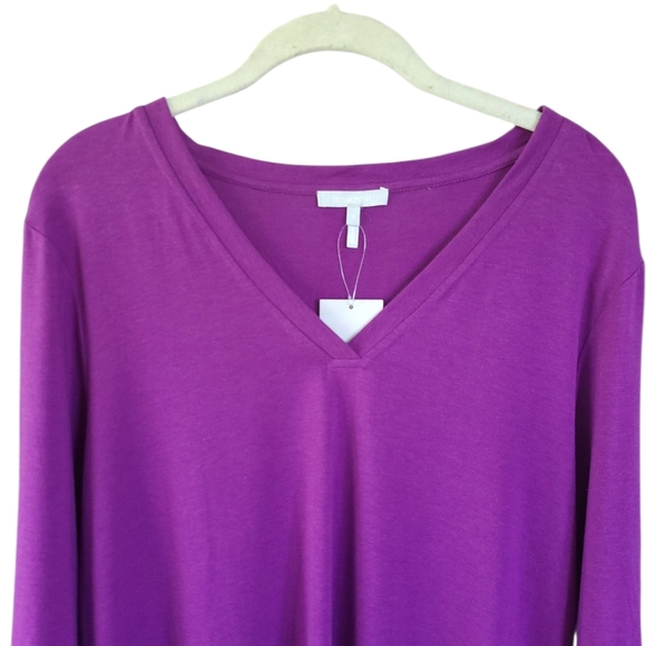 Hinson Wu Christy 3/4 Sleeve Tailored Knit VNeck Tee Shirt Boysenberry Sz S NWT - Picture 4 of 13